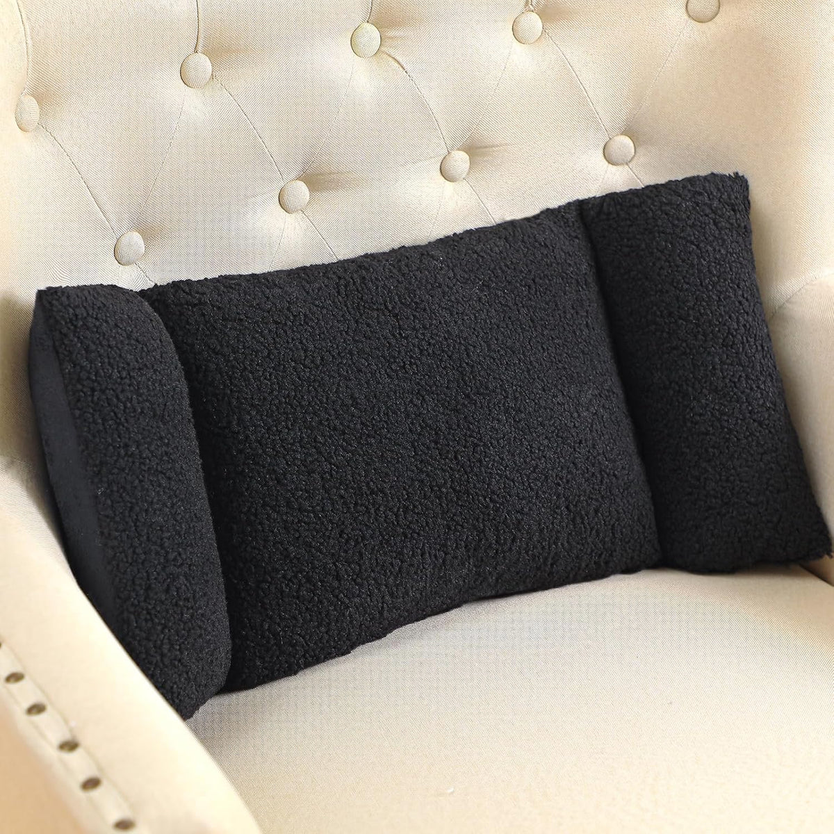 Queekay Fleece Lumbar Support Pillow 3 Section for Office Chair, Black
