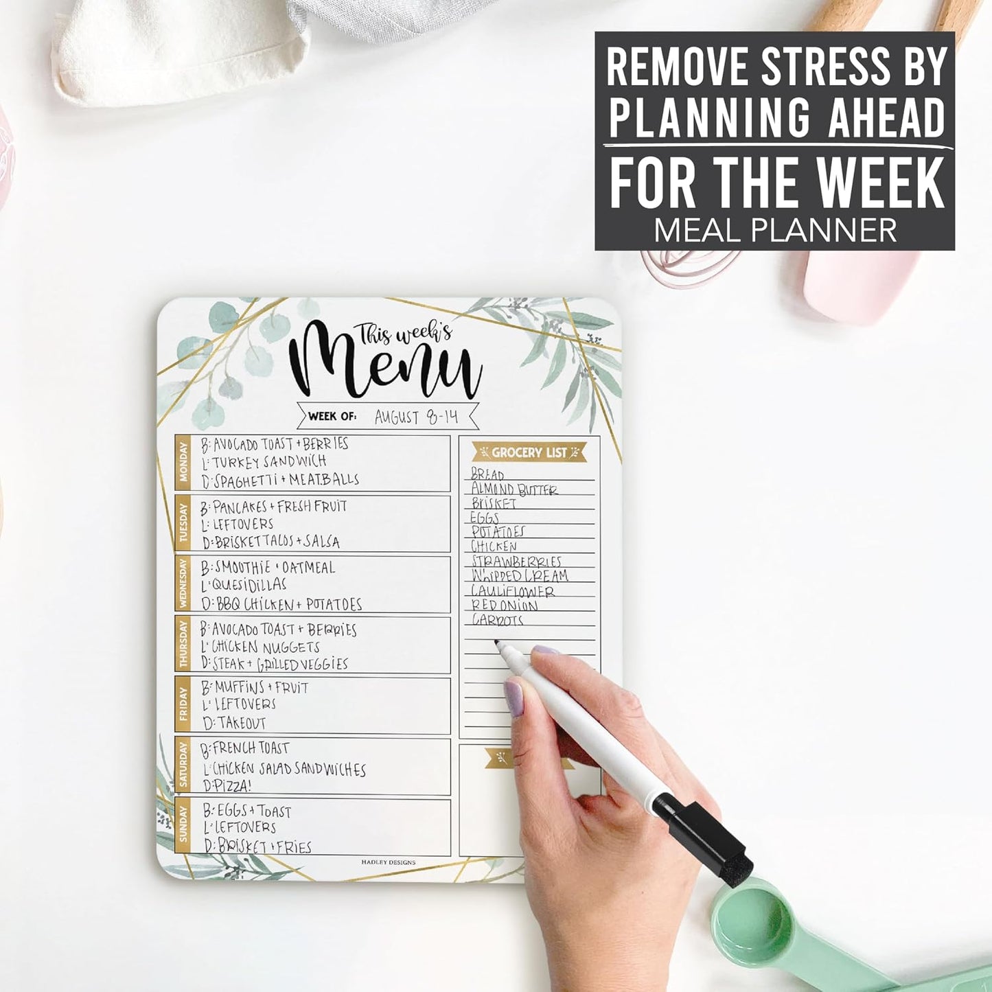 Hadley Designs Weekly Meal Planner for Fridge - Dinner Menu Board for Kitchen, Colorful Weekly Menu Board Dry Erase, Dry Erase Meal Planner for Fridge