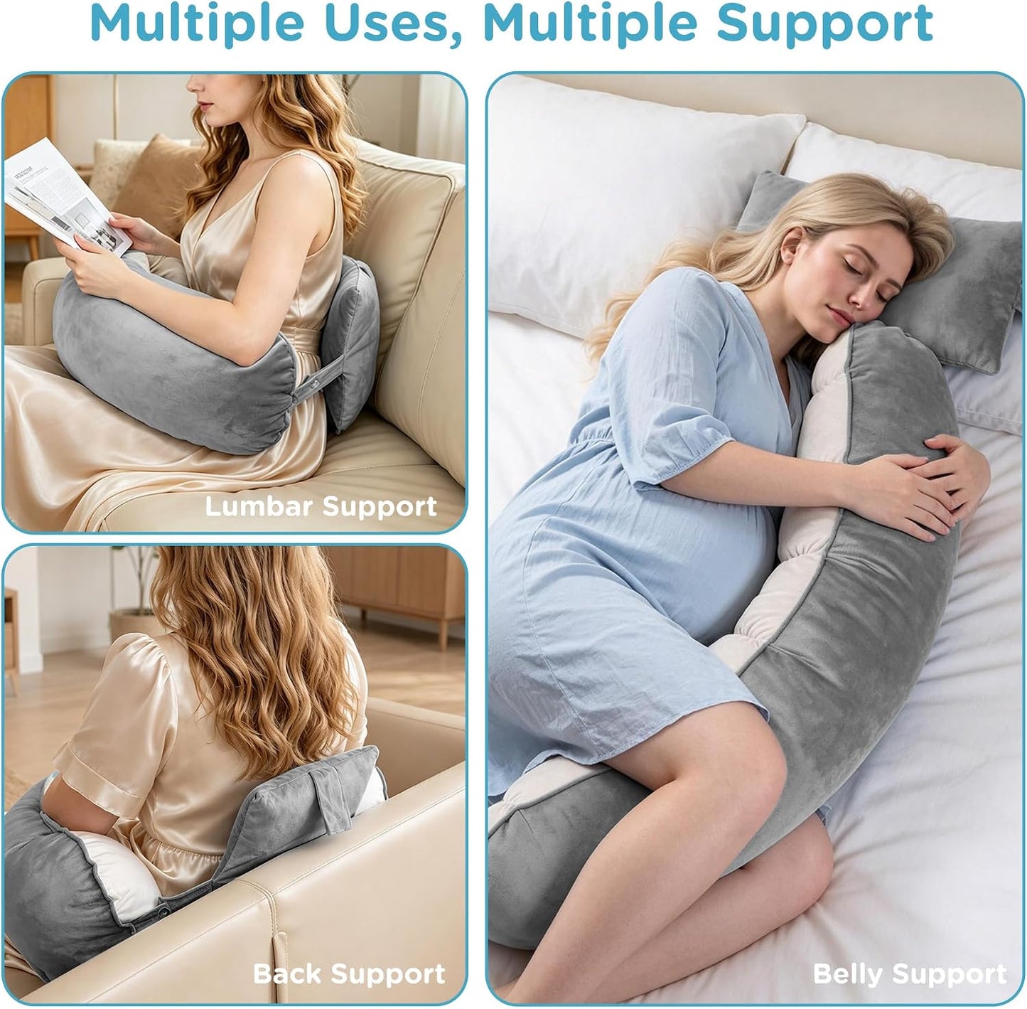 Ergonomic Reading Pillow with Arm & Back Support, U-Shaped | Long Round Lap Pillow, For Side Sleep, Crochet, Game, Work, Siting In Bed & Sofa, Short-pile Fabric, Memory Foam, Dark Grey