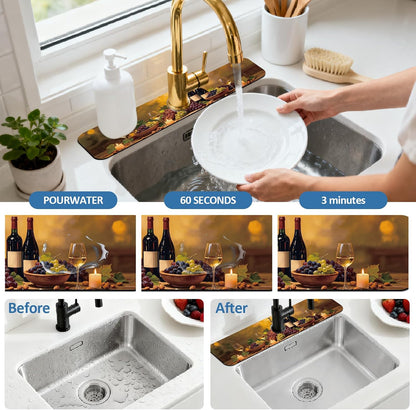 2Pcs Peonies Kitchen Sink Splash Guard Faucet Mat Vintage Florals Faucet Mat For Bathroom Kitchen 5.5x23.6In