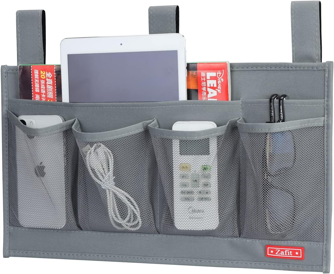 Zafit Hanging Bedside Caddy, Bedside Storage Organizer for Magazine, Phone, Remote control (Classic4 Pockets-Black)