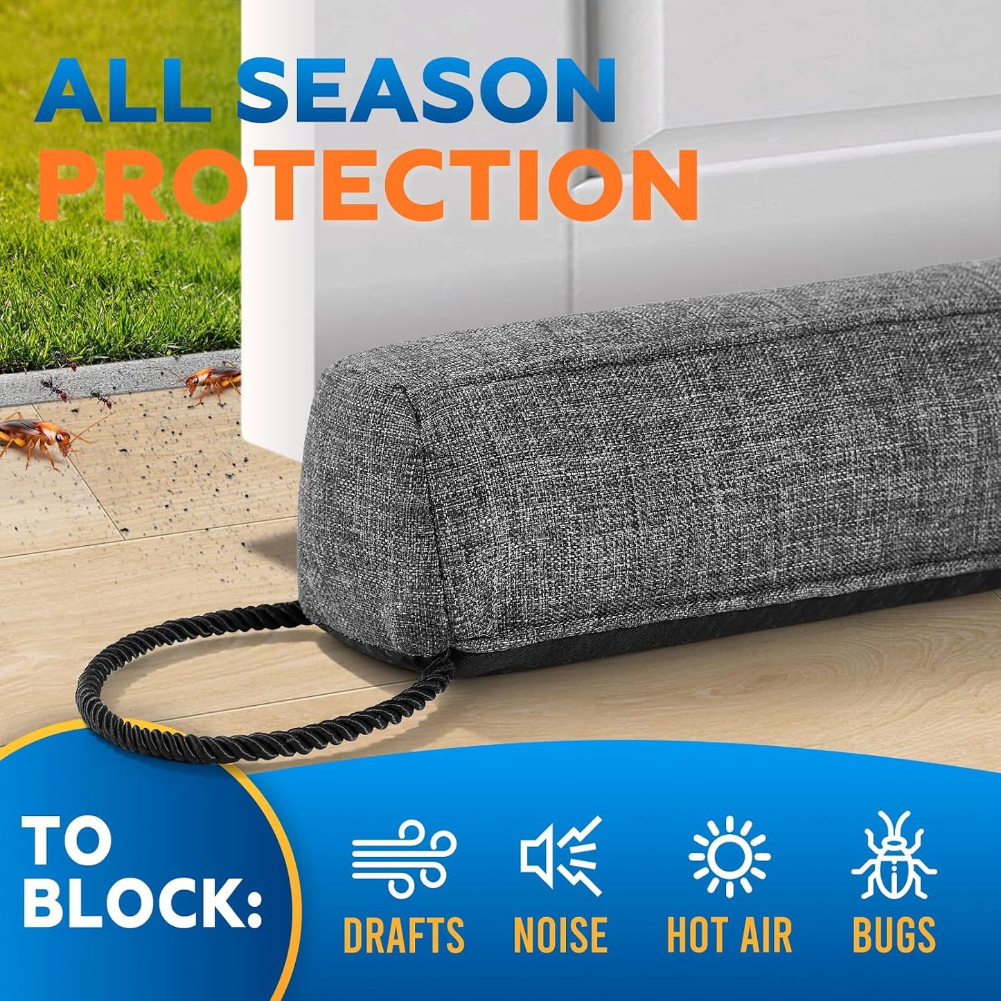 Comfyanno 38” Weighted Under Door Draft Stopper, 2.2lb Door Wind Blocker | Fits 3” Large Gap, Block Air Draft from Bottom Door, Fits Front Door, Bedroom Door, Interior Door, Easy to Install, Black