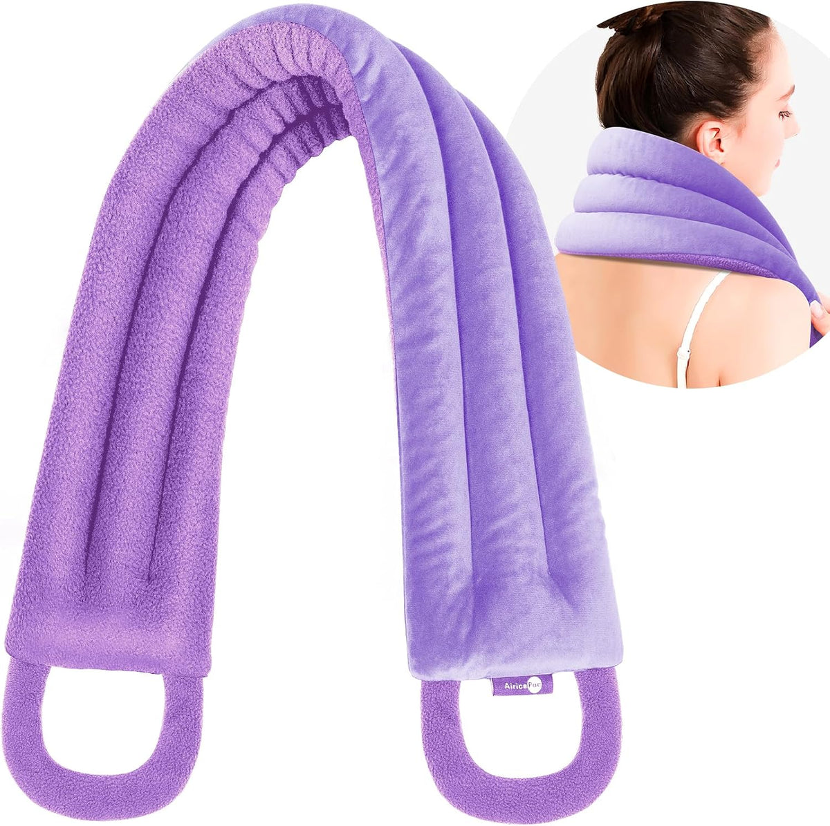 AiricePac Microwave Heating pad for Neck and Shoulders Back 33 * 5" microwavable Moist Heat Pack Warm hot Compress Neck wrap Weighted Rice Bean Bag Reusable Herbal Nature Calming Portable Grey