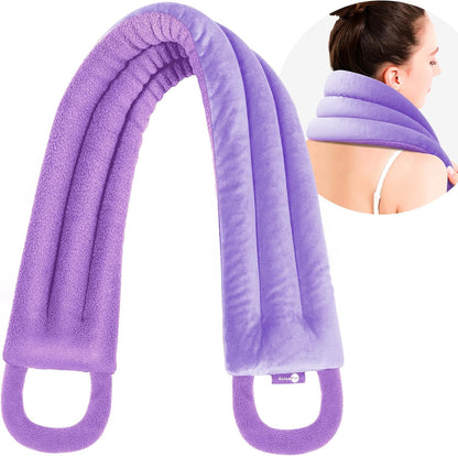 AiricePac Microwave Heating pad for Neck and Shoulders Back 33 * 5" microwavable Moist Heat Pack Warm hot Compress Neck wrap Weighted Rice Bean Bag Reusable Herbal Nature Calming Portable Grey