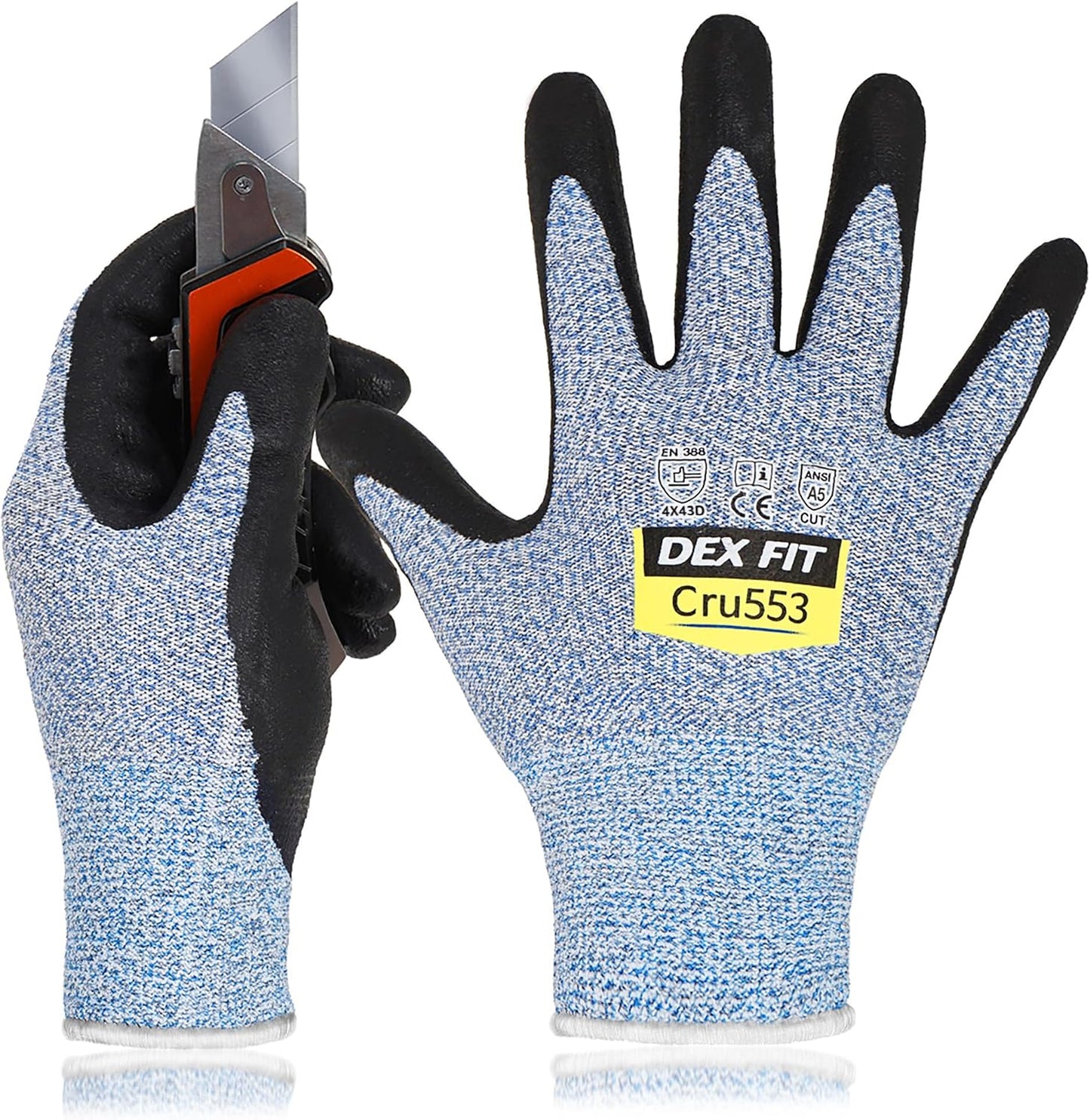 DEX FIT Level 5 Cut Resistant Gloves Cru553, 3D-Comfort Fit, Firm Grip, Thin & Lightweight, Touch-Screen Compatible, Durable, Breathable & Cool, Machine Washable; Grey L (9) 1 Pair