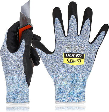 DEX FIT Level 5 Cut Resistant Gloves Cru553, 3D-Comfort Fit, Firm Grip, Thin & Lightweight, Touch-Screen Compatible, Durable, Breathable & Cool, Machine Washable; Grey L (9) 1 Pair