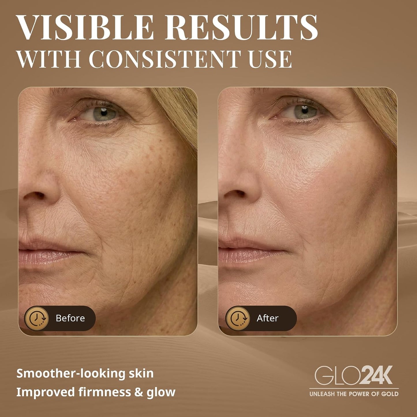 GLO24K Heated Eye Wand & Eye Massager Tool - Gentle Warmth & Vibration for Smoother-Looking Skin, Refreshing Under-Eyes Massage, Portable Beauty Device