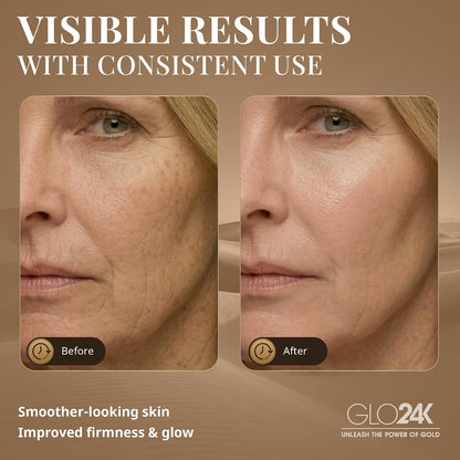 GLO24K Heated Eye Wand & Eye Massager Tool - Gentle Warmth & Vibration for Smoother-Looking Skin, Refreshing Under-Eyes Massage, Portable Beauty Device