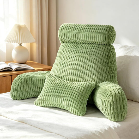 Reading Pillow for Bed, Back Rest Bed Pillow for Sitting Up(Green,Standard) | Back Support Pillows for Bed Sitting Up with a Cylindrical Pillow and Lumbar Pillow, Sitting Pillow for Bed Chair Pillow,18in