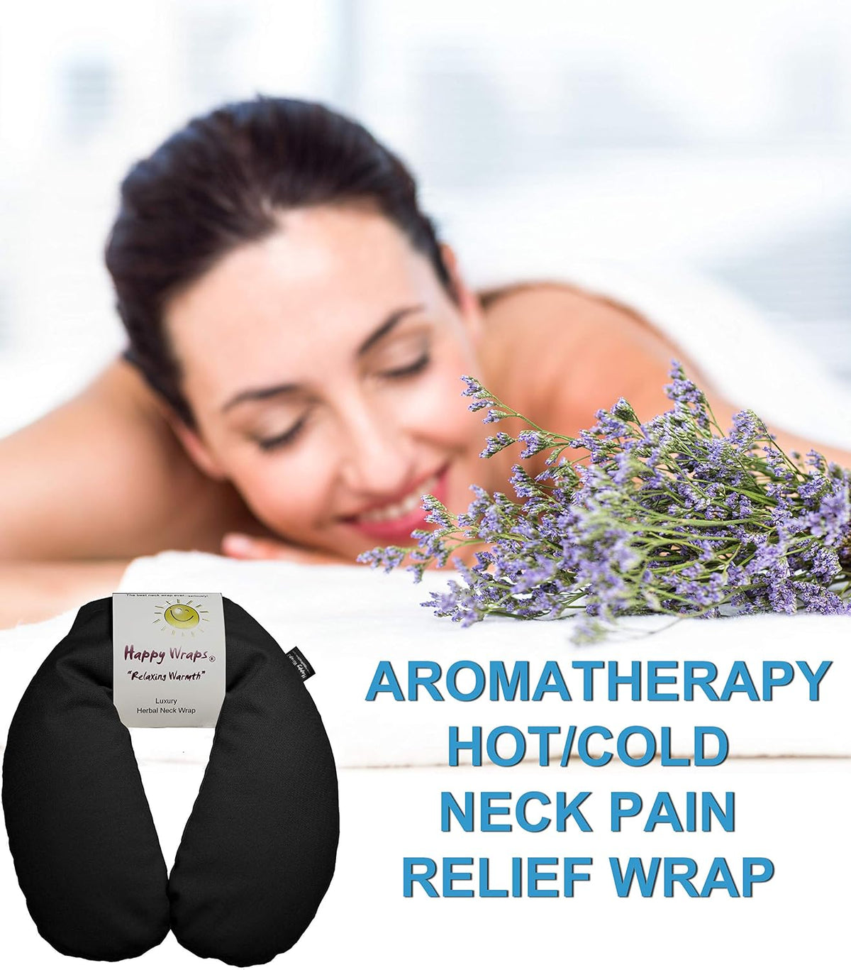 Microwavable Herbal Neck Wrap - Hot Cold Aromatherapy Neck Warming Pillow - Heating Pad for Migraines, Stress, Gifts for Women, Birthdays, Christmas and Free Sleep Mask - Purple Cotton