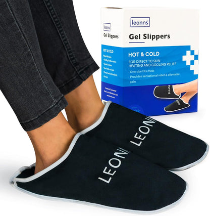LEONNS Gel Foot Ice Pack Slippers - Provides Hot and Cold Therapy for Foot Pain, Neuropathy Pain Relief for Feet, Gout Relief, Swollen Feet, Plantar Fasciitis and Heel Spurs- One Size Fits Most (Blue)