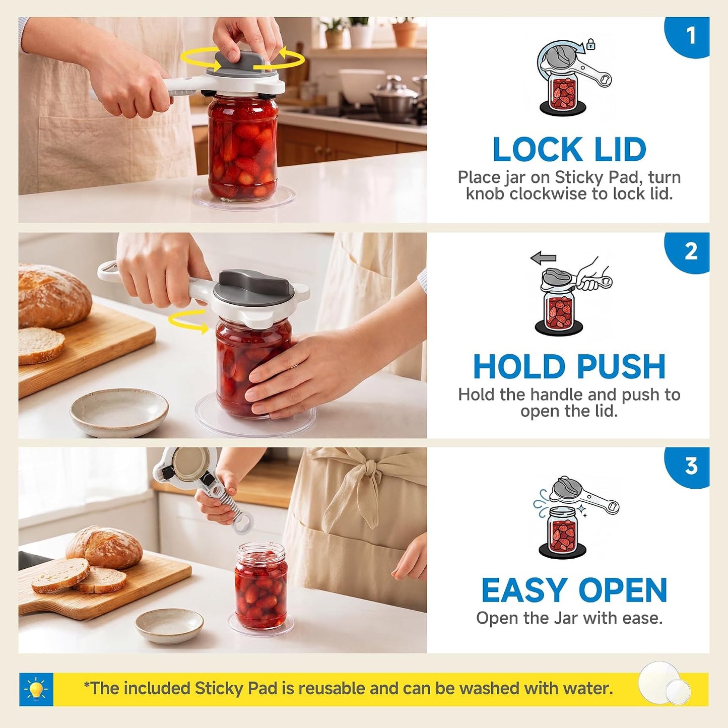 2026 Upgraded 4-in-1 Jar Opener - Adjustable Stainless Steel Lid Remover for Seniors & Arthritis Sufferers, Fits Kitchen Jars, Bottles & Cans Blue