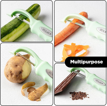 Zulay Kitchen Premium Vegetable Peeler for Kitchen - Swivel Peeler with Razor Sharp Stainless Steel Blades & Strong Ergonomic Handle - Dishwasher Safe, Easy To Use with Blemish Remover - Black
