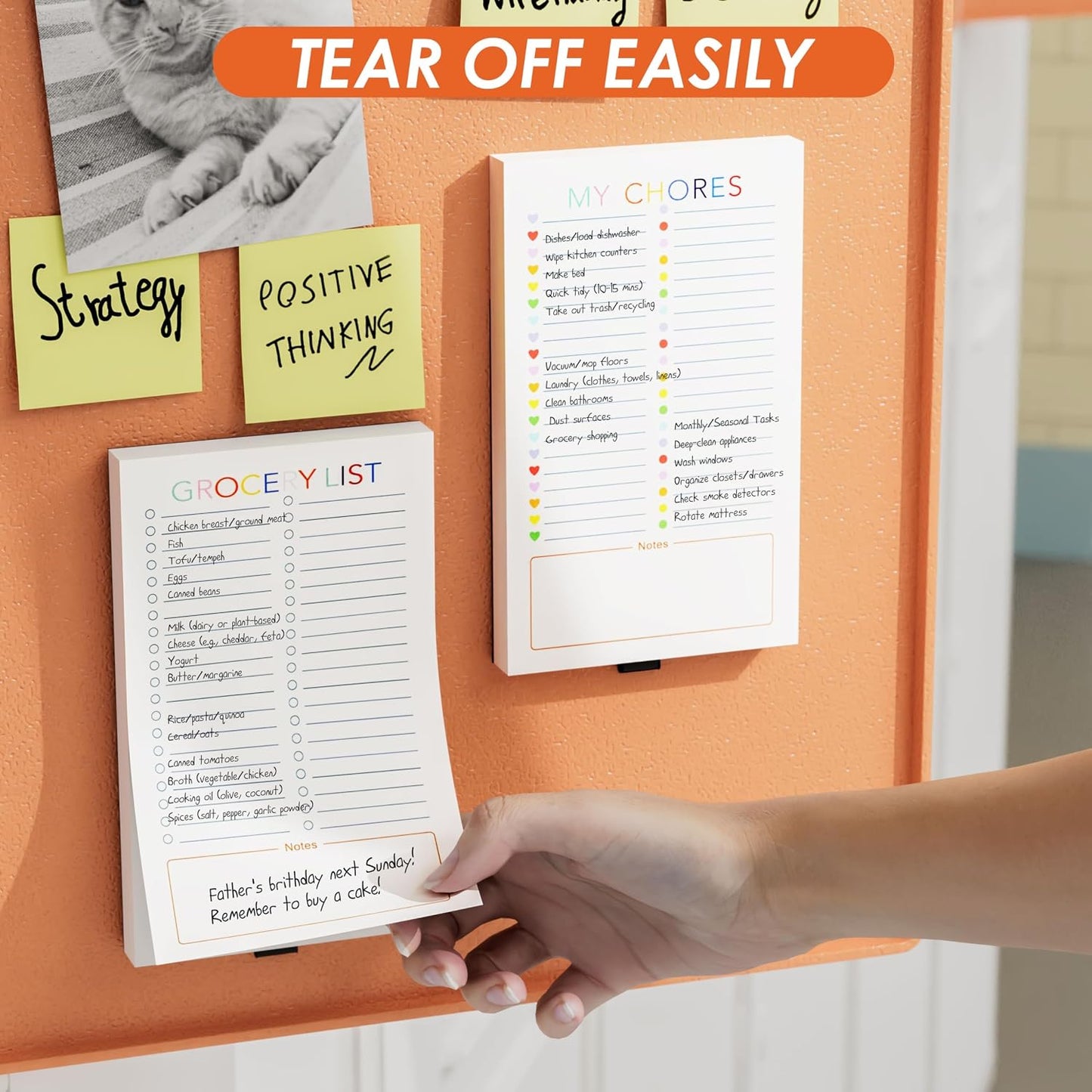 Magnetic Grocery List Pad for Fridge, 3 Pack Notepads | Strong Full Back Magnet with Pen Holder, 3 Pads, 180 Sheets for Grocery Lists, Meal Plans and To Do Lists