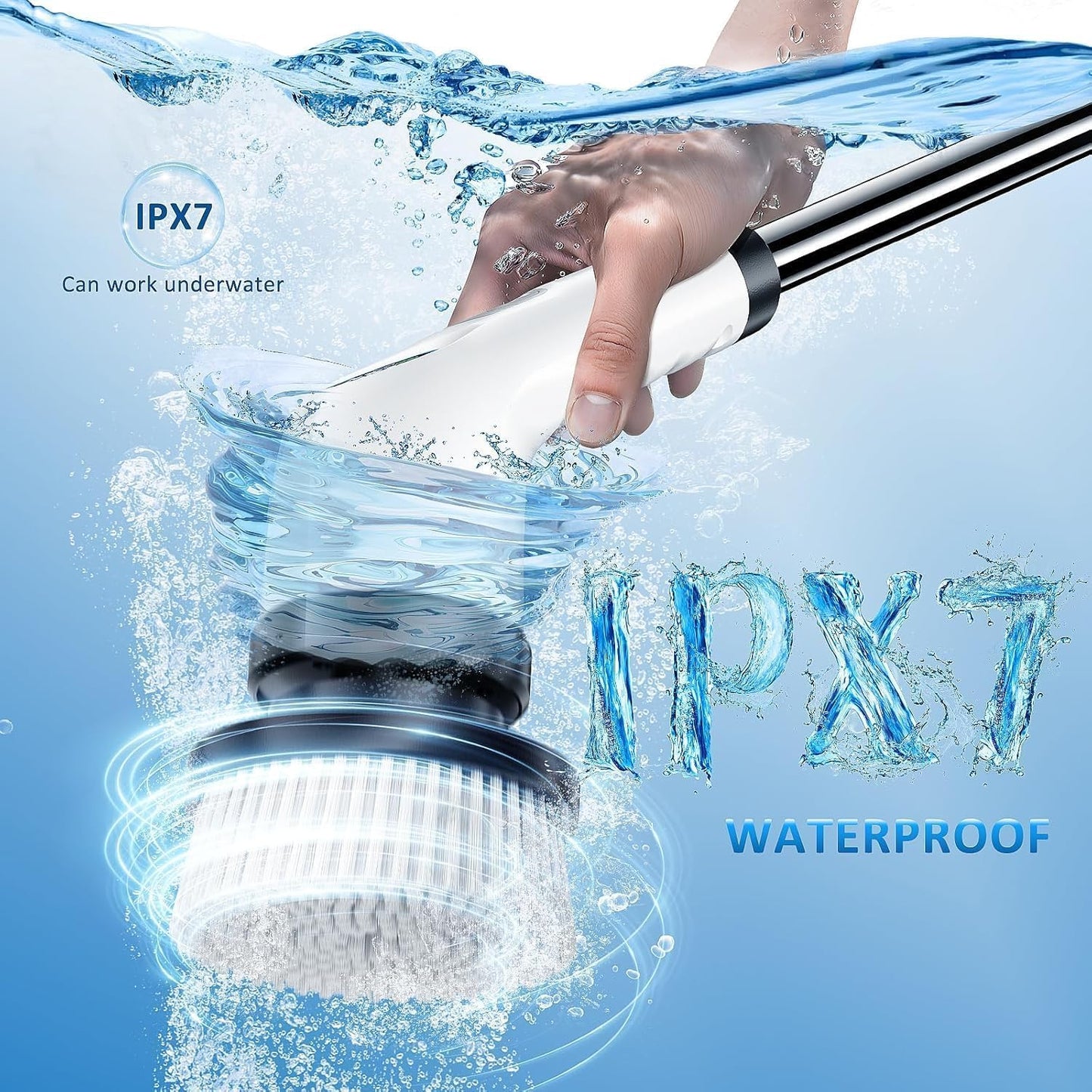 PUNOMO Electric Spin Scrubber for Bathroom & Shower, Power Cleaning Brush | Cordless, IPX7 Waterproof. 2 Speeds & 90-Min Battery, 8 Heads. Extendable Handle Saves Your Back For Tub & Tile Deep Cleaning