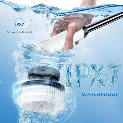 PUNOMO Electric Spin Scrubber for Bathroom & Shower, Power Cleaning Brush | Cordless, IPX7 Waterproof. 2 Speeds & 90-Min Battery, 8 Heads. Extendable Handle Saves Your Back For Tub & Tile Deep Cleaning