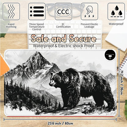 Heated Desk Pad Heated Large Mouse Pad, Electric Quickly Warm Desk Mat with 3 Levels Heating 3 Hours Auto Shut-Off, 31.5" x 13" Warm Gaming Mousepad Hand Foot Warmer, Baby Elephant