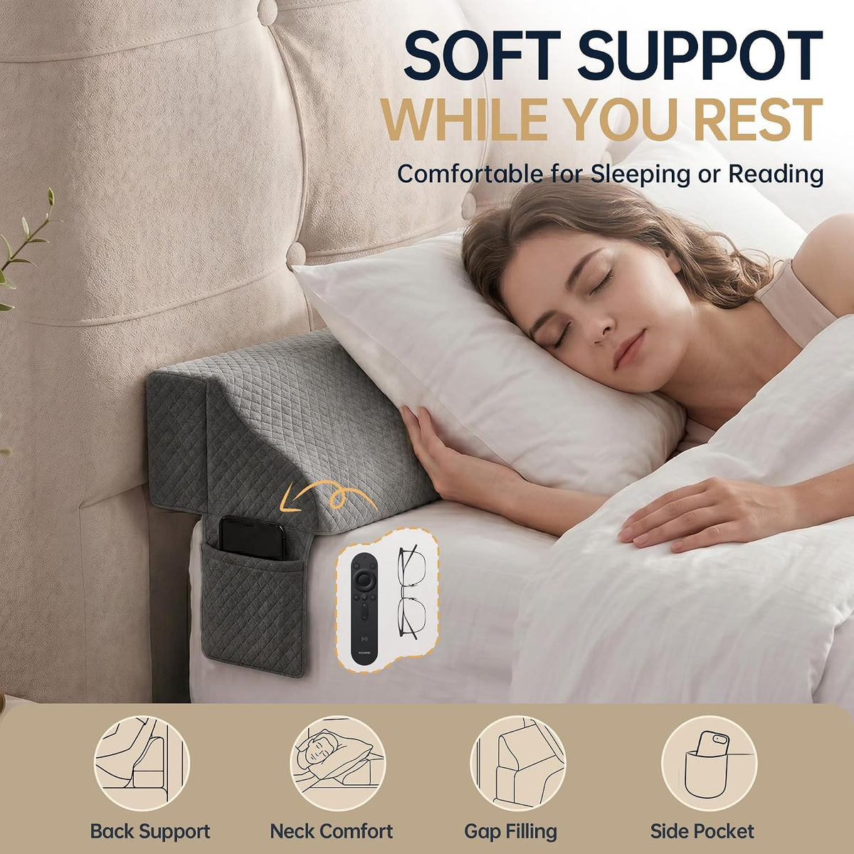 Bed Wedge Gap Filler, Wedge Pillow for Headboard Gap, King Size