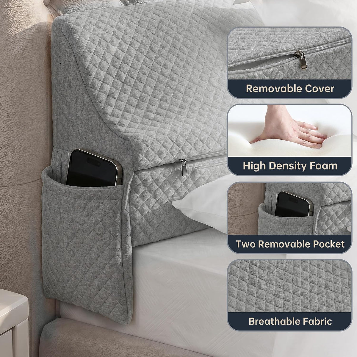 Bed Wedge Gap Filler, Wedge Pillow for Headboard Gap, King Size