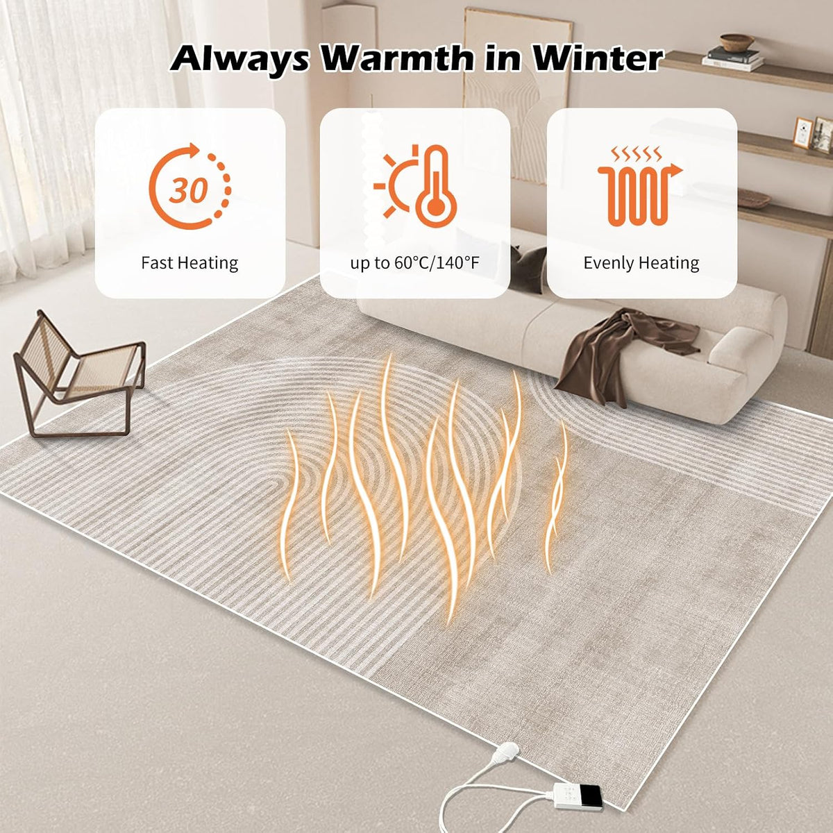 Electric Heated Carpet 35x55in Soft Plush Heating Rug 450W CX