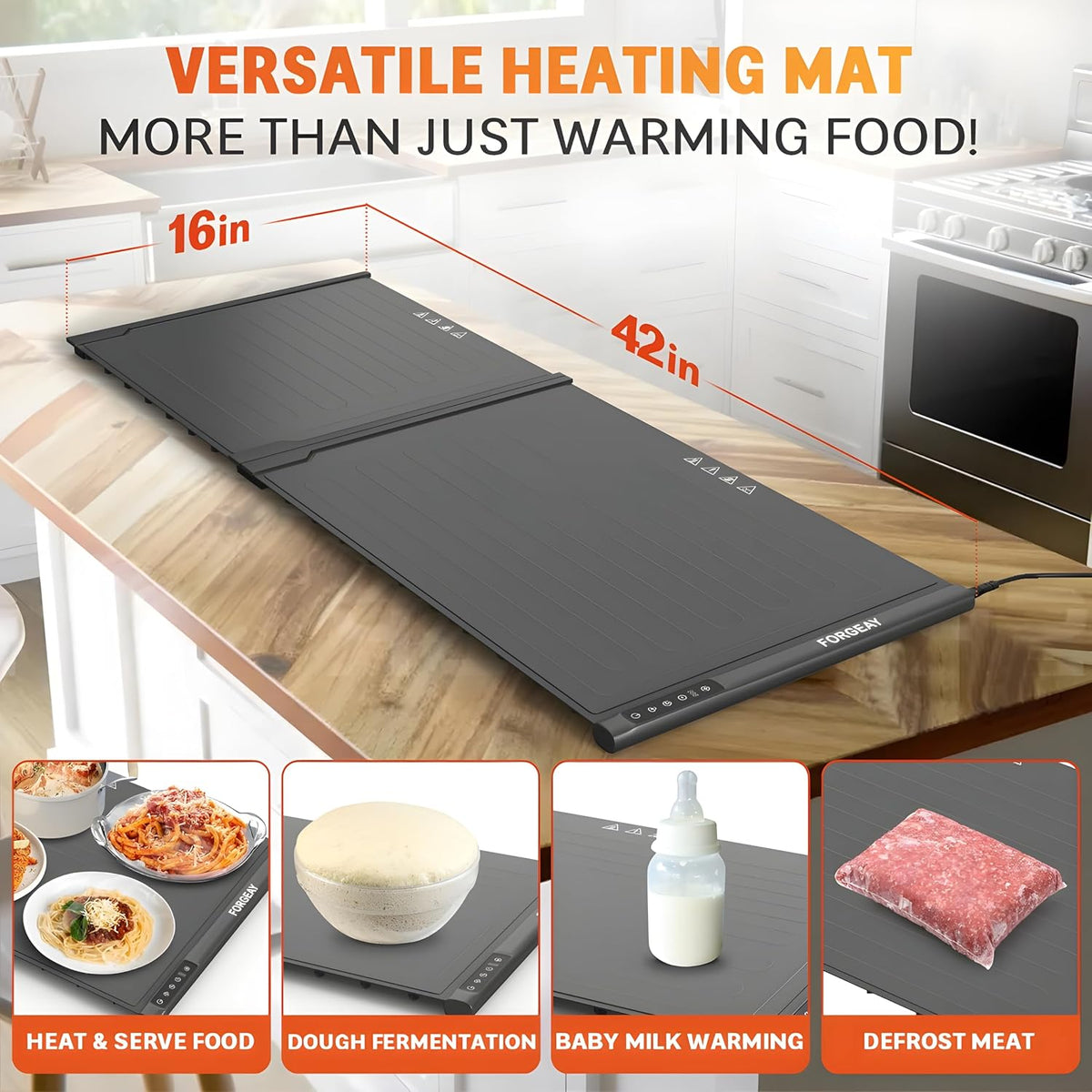 XXL Food Warming Mat Countertop 42"x16" – 2 Piece Extendable Electric Warming Tray for Buffets & Parties – Extra Large Roll Up Silicone Food Warmer Mat with 8 Temp Settings, Auto Shut Off Food Warmer