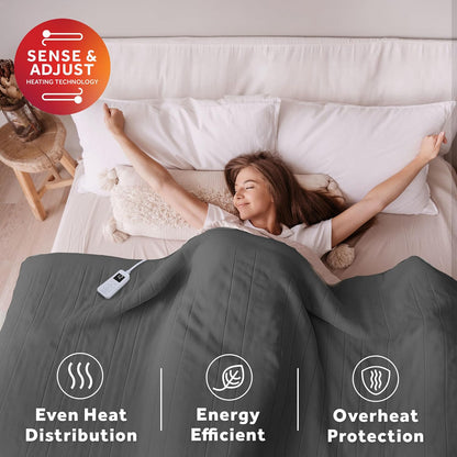 Sunbeam Royal Posh Dove Grey Heated Personal Throw / Blanket, Cozy-Warm, Adjustable Heat Settings