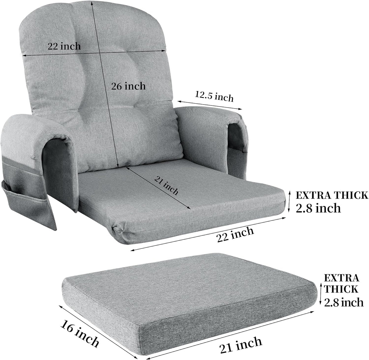 HOMBYS Glider Rocker Replacement Cushions with Storage Side Pocket,Linen-Like Fabric, Foam & Microfiber Filling, Non-Slip & Washable,Thickened & Supportive for Glider Rocking Chair (Khaki)