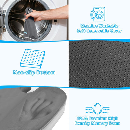 SweetSlubr Memory Foam Seat Cushion & Lumbar Support Pillow Set Black Large | U-shaped Cushion Design, Washable Mesh Cover, Adjustable Straps, Non-slip Base, Office Chair and Car Seat Use