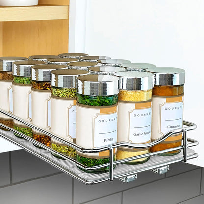 LYNK PROFESSIONAL® Pull Out Spice Organization for Cabinets - 4-3/8 inch Wide – Spice Rack for Inside Cabinets, Slide Out Spice Rack Organizer for cabinet – Pull Out Spice Rack, Sliding 2 Tier Chrome