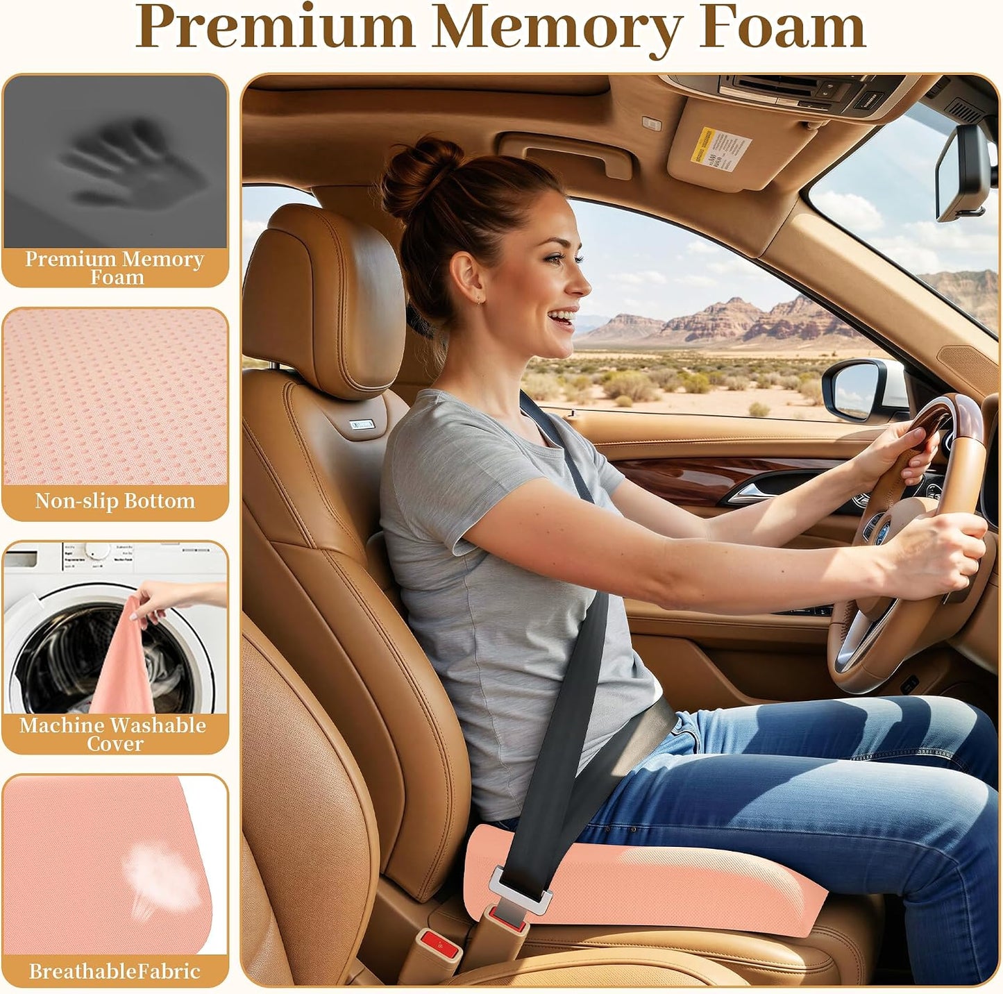 TranquilRelax Memory Foam Seat Cushion for Office Chair, 3-Inch, Black | Medium-firm Support for Long Sitting, Washable Mesh Cover, Non-slip Base, Perfect for Car Seats & Short Drivers