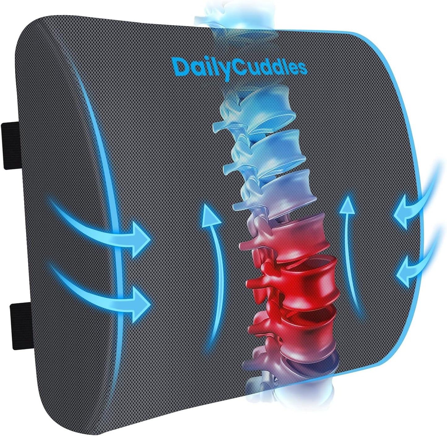 Lumbar Support Pillow, Ergonomic Back Cushion for Office Chair, Black/Large | Memory Foam Back Pillow with Adjustable Strap for Long-Hour Sitting , Gaming Chair, Back Support for Pain Relief