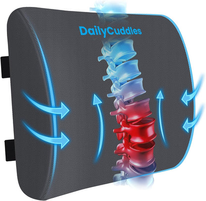 Lumbar Support Pillow, Ergonomic Back Cushion for Office Chair, Black/Large | Memory Foam Back Pillow with Adjustable Strap for Long-Hour Sitting , Gaming Chair, Back Support for Pain Relief