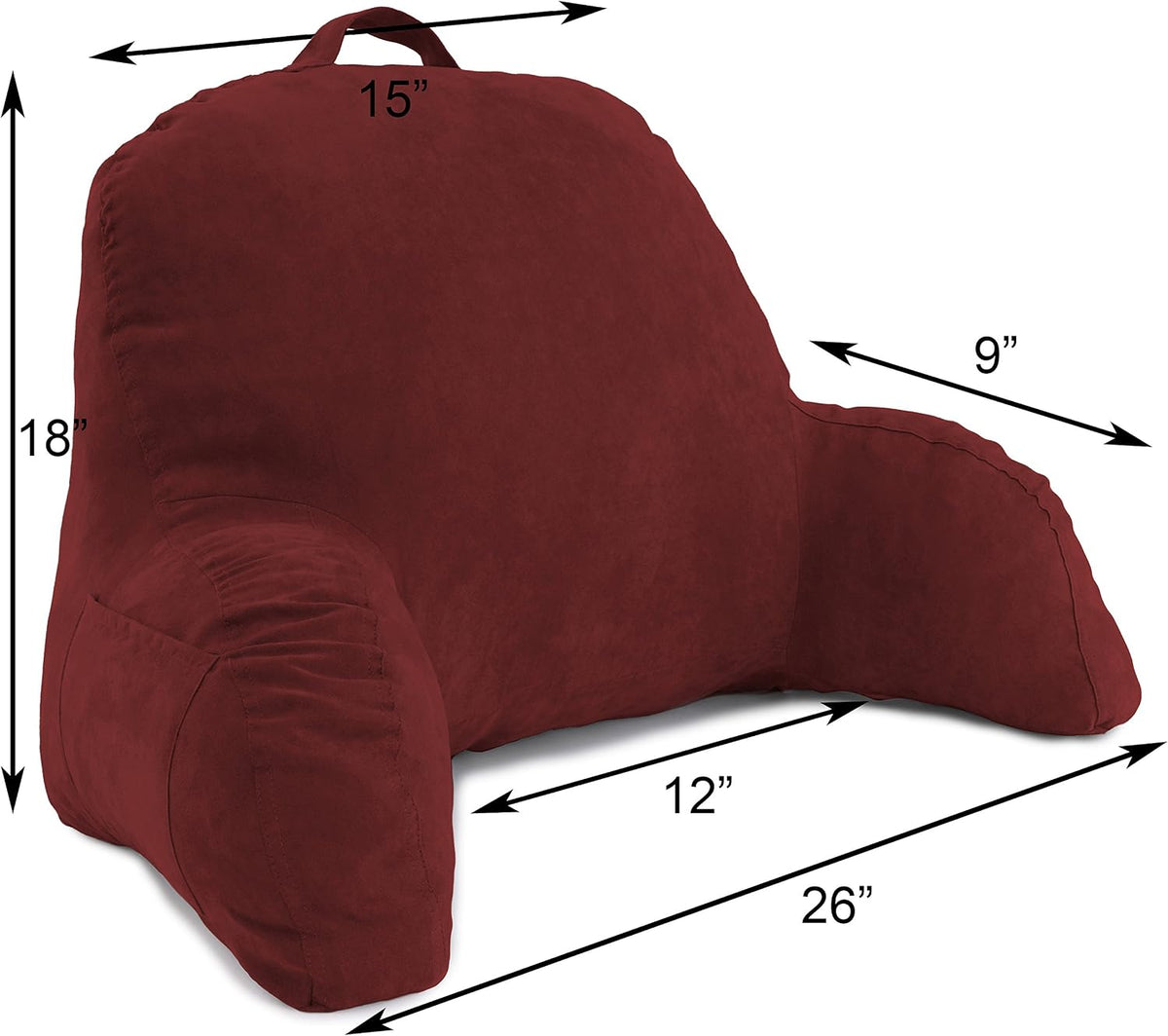 Deluxe Comfort Microsuede Bed Rest - Reading and Bedrest Lounger - Sitting Supprt Pillow - Soft But Firmly Stuffed Fiberfill - Backrest Pillow With Arms, Light Purple