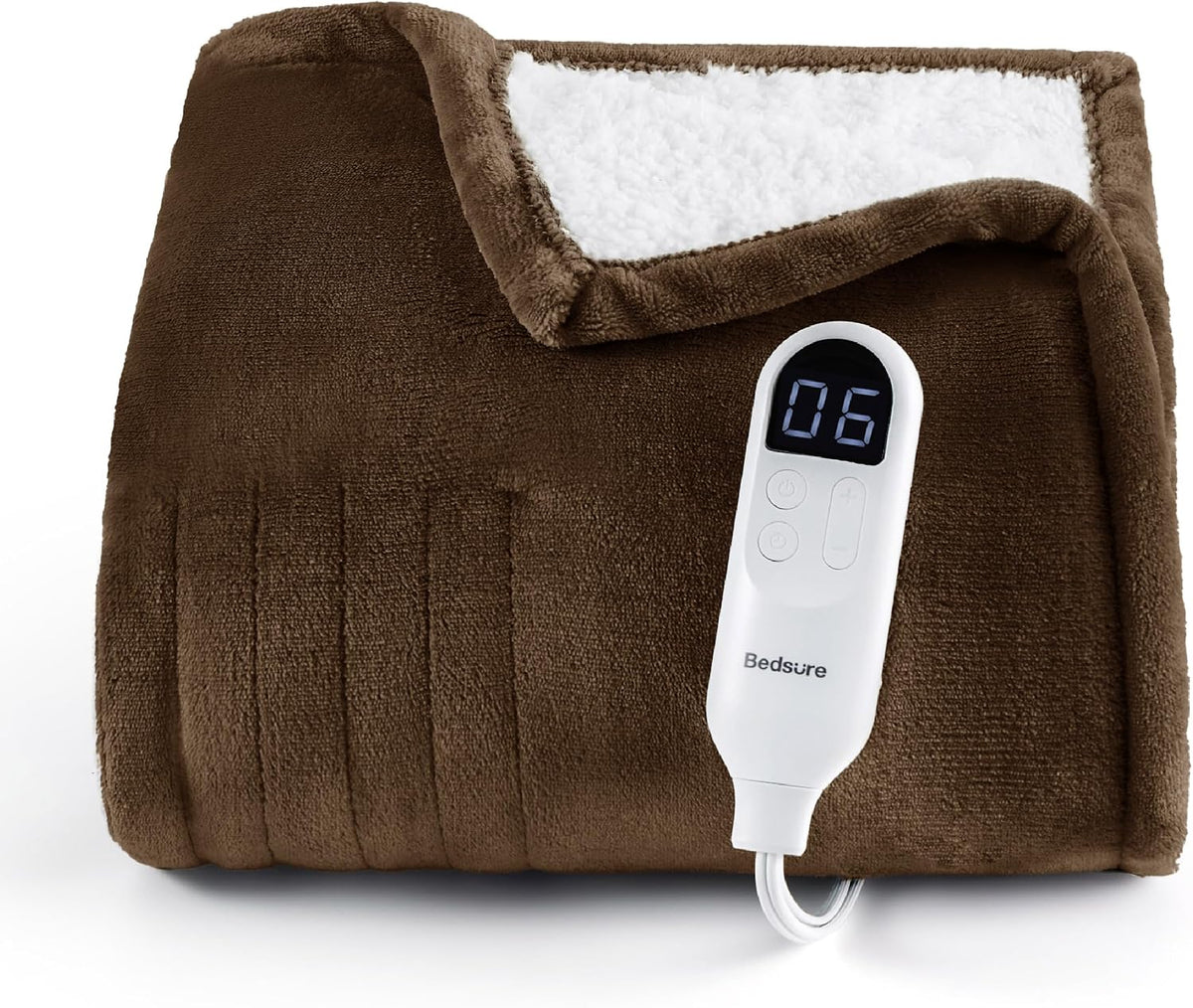 Bedsure Heated Blanket Throw, Soft Electric Blanket with Preheat, Cream