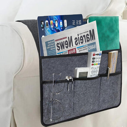 Bedside Caddy, Sofa Caddy, Storage Organizer Pocket for Dorm, Bedroom, 5 Pockets Felt Organizer for Magazine, Remote, Phone, Tablet, Pad, Glasses, Pen, Remote Control (Light Grey-Short)