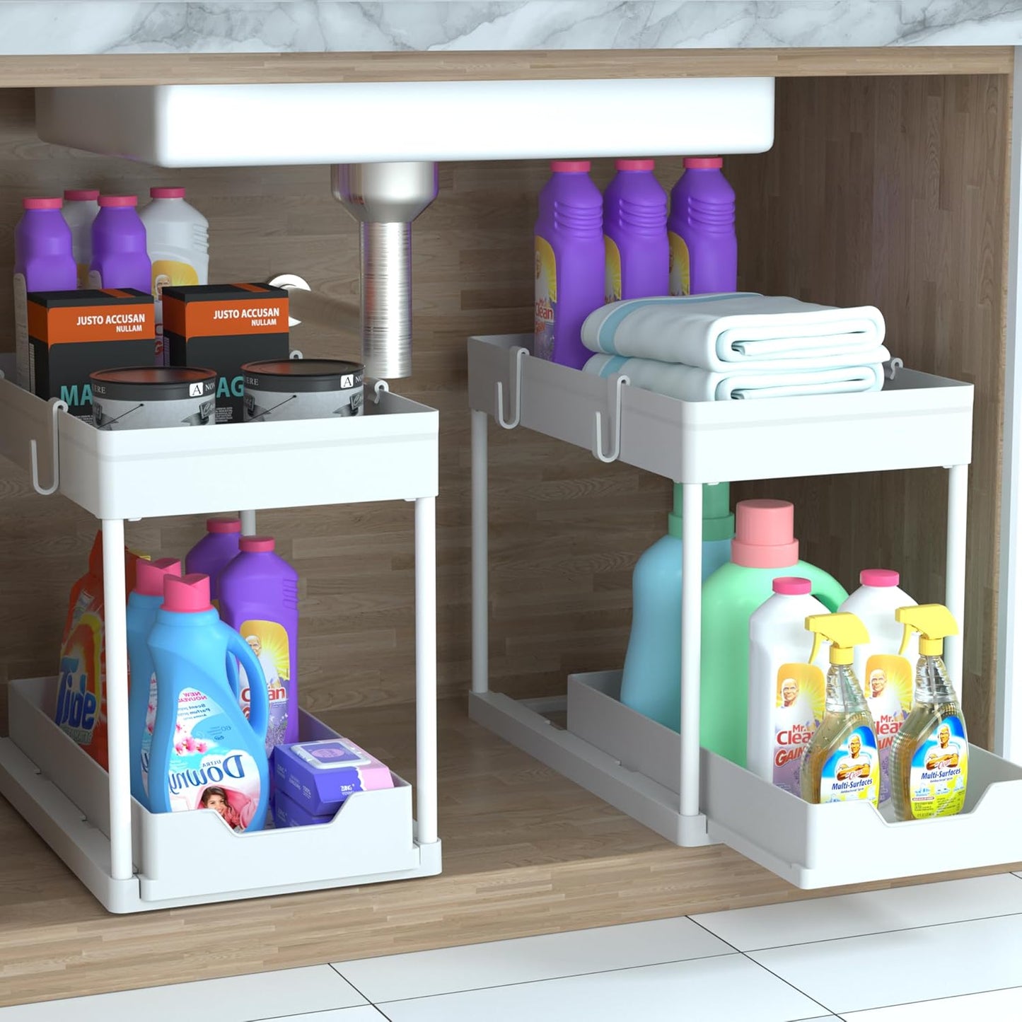 DEKAVA Under Sink Organizer 2 Pack, Bathroom Cabinet Organizer, 2 Tier Sliding Cabinet Basket Organizer Drawer, Multi-Purpose Bath Collection Baskets for Bathroom (Black)