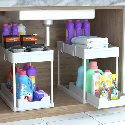 DEKAVA Under Sink Organizer 2 Pack, Bathroom Cabinet Organizer, 2 Tier Sliding Cabinet Basket Organizer Drawer, Multi-Purpose Bath Collection Baskets for Bathroom (Black)