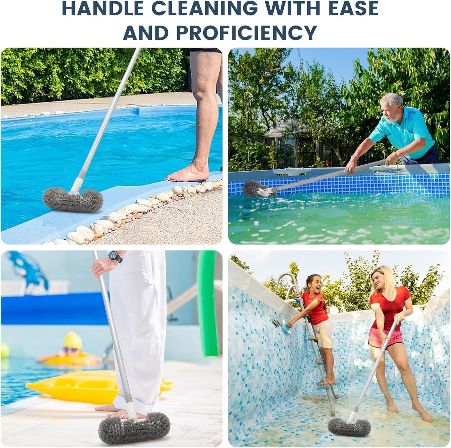 Hoklnuse Deck Brush with 51" Long Handle 360° Cylindrical Scrub Cleaner Tool for Cleaning Boat Pool Bathroom Ground 120° Swivel Floor Scrubber for Tile Grout Patio Tub Spa Adjustable Pole
