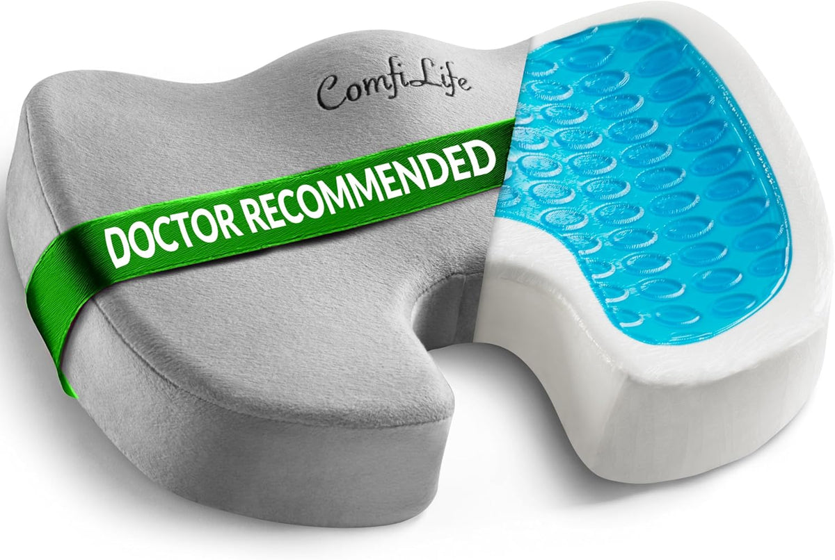 ComfiLife Doctor Recommended Seat Cushion - Premium Gel & Memory Foam Office Chair, Car Seat, Lifting Cushion - Chair Cushions for Back & Sciatica Relief - Seat Cushions for Office & Desk (Black)