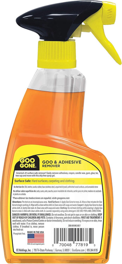 Goo Gone Spray Adhesive Remover Gel, 6 Pack, Removes Glue, Stickers, Tape Residue, Grease, Gum & Wax, Adhesive Spray with Citrus Cleaning Power for Hard Surfaces, Carpets & Fabrics