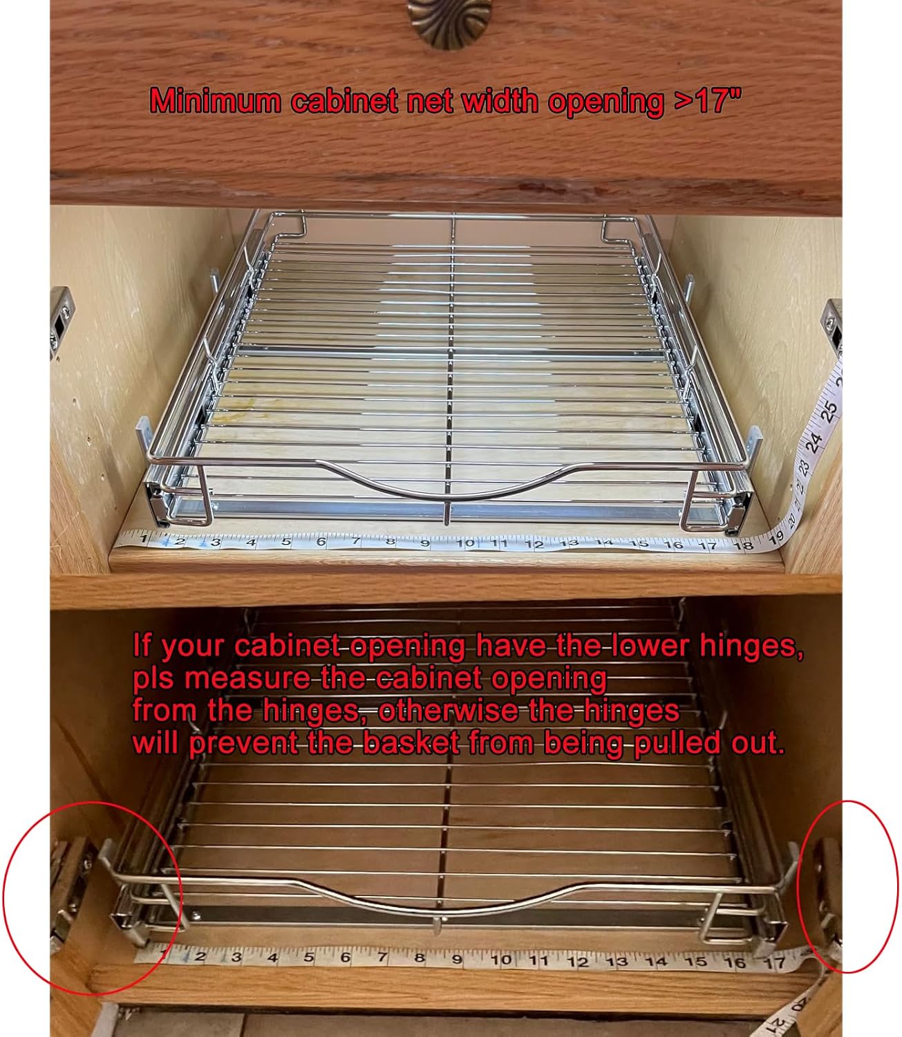 DINDON 1 Tier Pull Out Cabinet Organizer (20" W x 18" D) Heavy-Duty Metal Sliding Drawer Shelf, Slide Out Wire Basket for Kitchen Cabinets, Pantry, Bathroom, Chrome Finish…