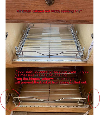 DINDON 1 Tier Pull Out Cabinet Organizer (20" W x 18" D) Heavy-Duty Metal Sliding Drawer Shelf, Slide Out Wire Basket for Kitchen Cabinets, Pantry, Bathroom, Chrome Finish…