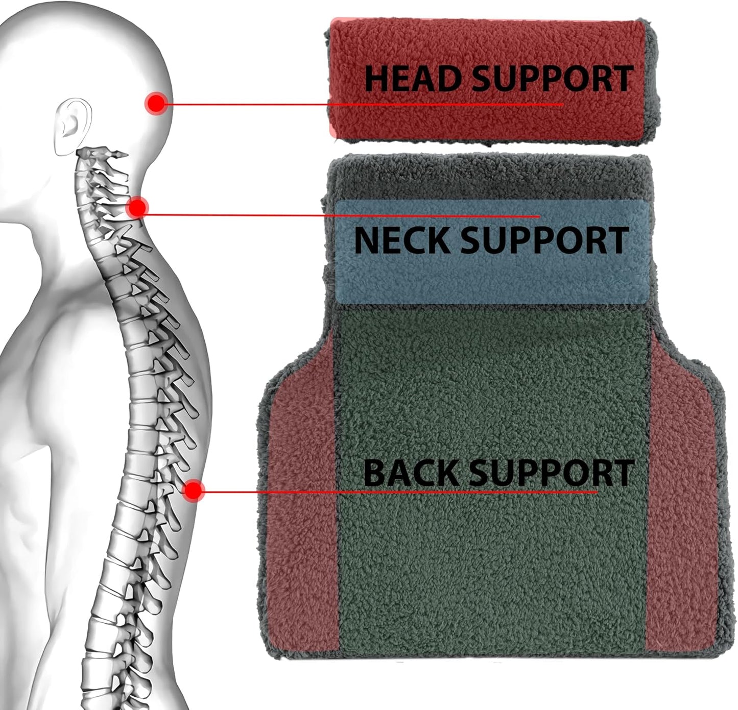 HOMBYS Sherpa Fleece Lumbar Support Pillow with Headrest for Recliner,Memory Foam Recliner Chair Cushion for Back Pain,Big High Back Support for Recliner with Chair Headrest for Elderly (Khaki)