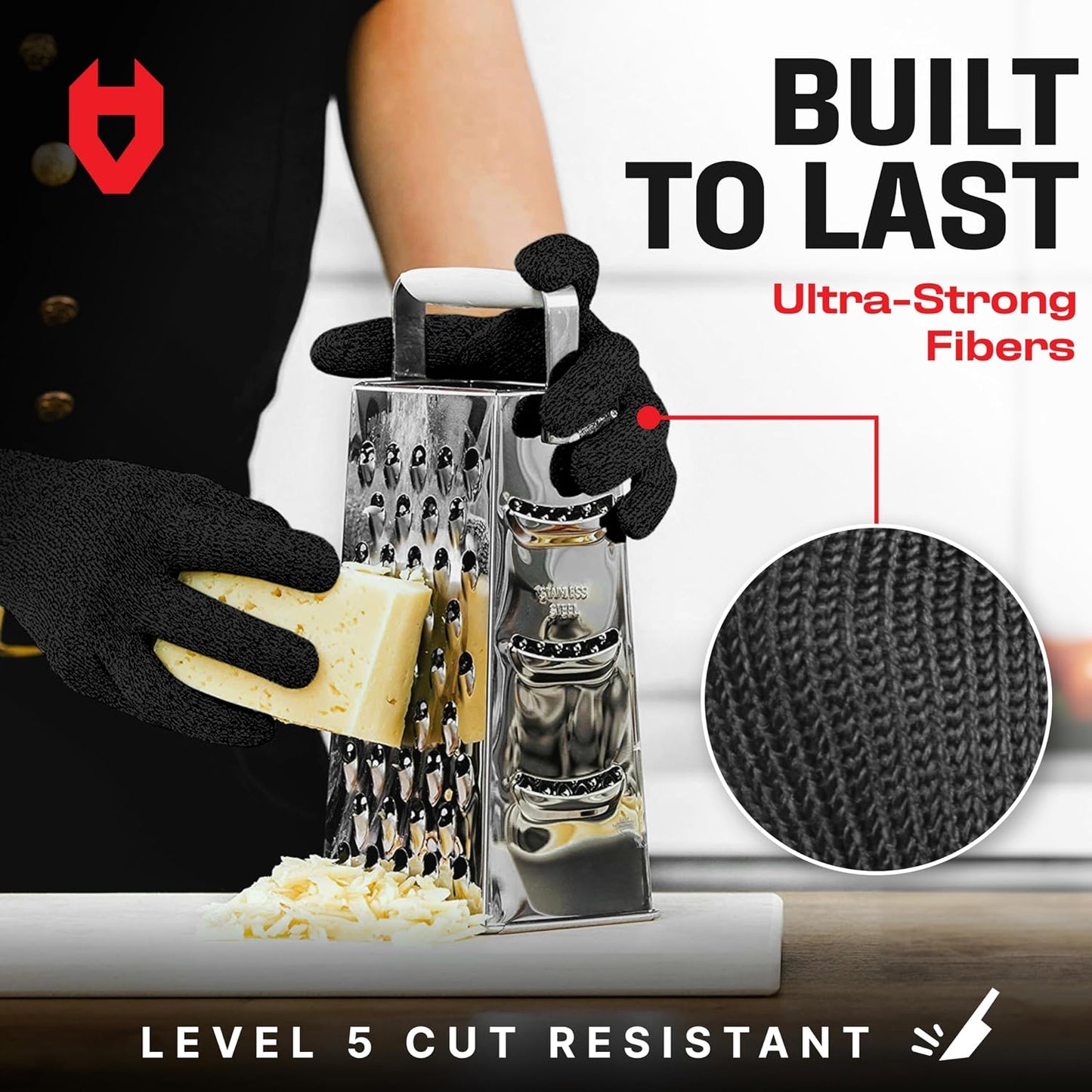 NoCry Cut Resistant Gloves Food Grade with Grip Dots for Superb Grip - Breathable & Lightweight - Ambidextrous - Ideal for Chefs and for Woodworking