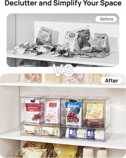 Vtopmart Clear Stackable Storage Drawers Set of 6, Plastic Organizer Bins | Multi-purpose Boxes for Bathroom Accessories Storage, Ideal for Cabinet, Shelf, Pantry, Laundry Room Organization