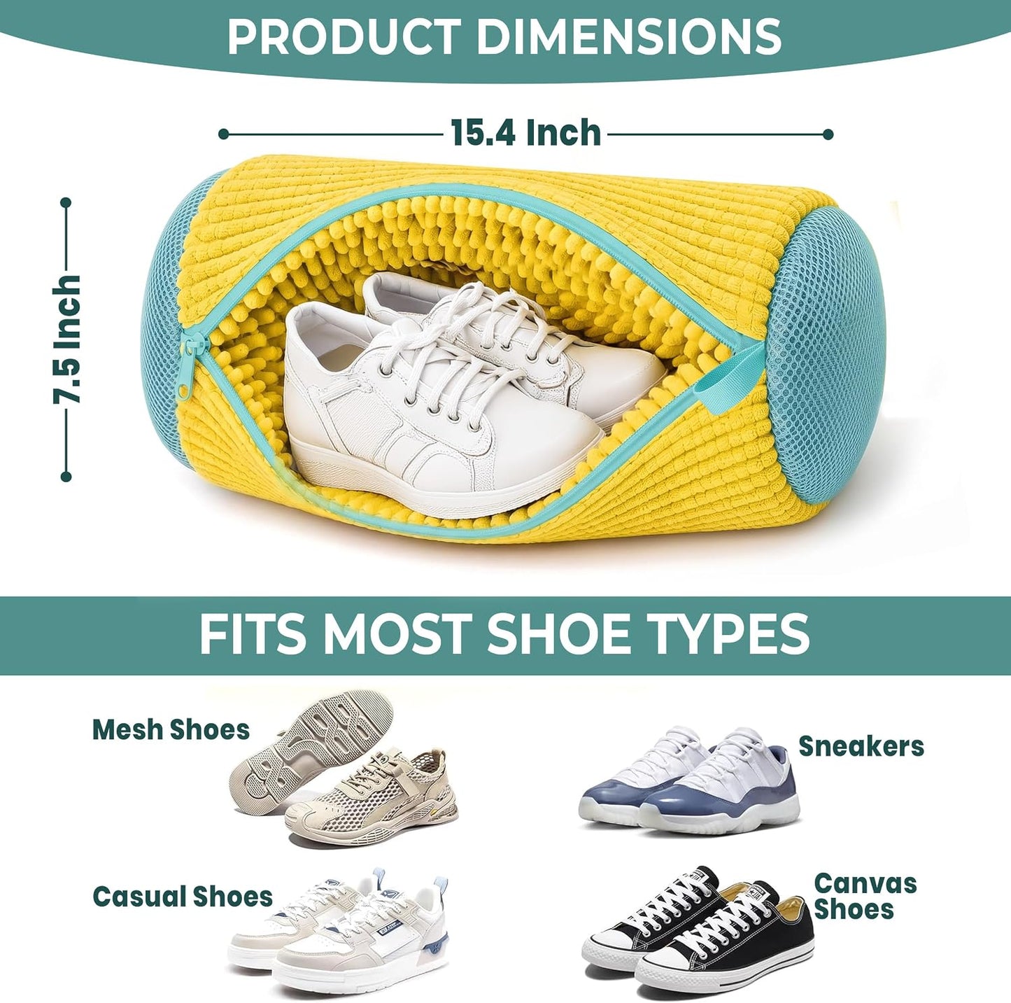 Shoe Washing Machine Bag 3PCS – Laundry Shoes Bag for Washer & Dryer | Reusable Shoe Cleaning Bag, 360° Deep Microfiber Clean,Self-Locking Zipper