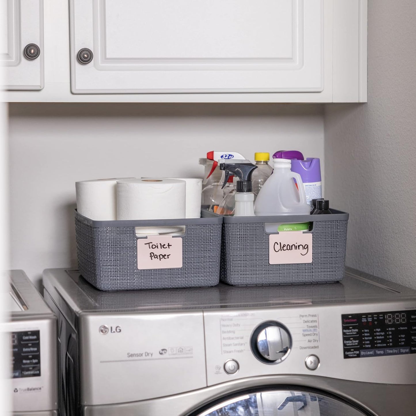 Hygge & Sage: Metal Non-Slip Basket Labels Clip On for Storage Bins, or Wire Racks | Includes 8 Labels, 8 Non-Slip Pads, and 1 Free Marker (Cream)