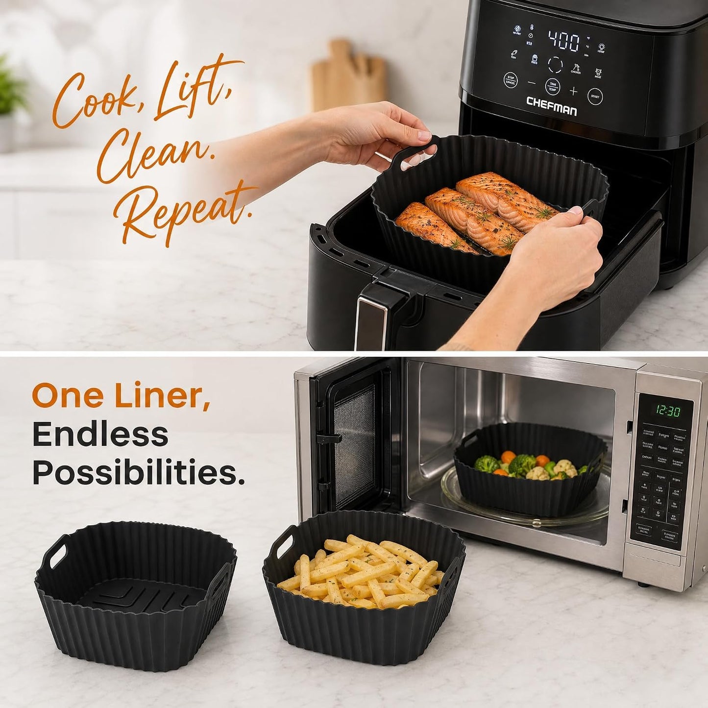 Silicone Air Fryer Liners Accessories For Chefman 4 Qt Compact Airfryer, Reusable Silicone Air Fryer Mats Square, Dishwasher Safe Airfryer Accessories Basket For RJ38-4TW-BLACK & RJ38-4T-BLACK