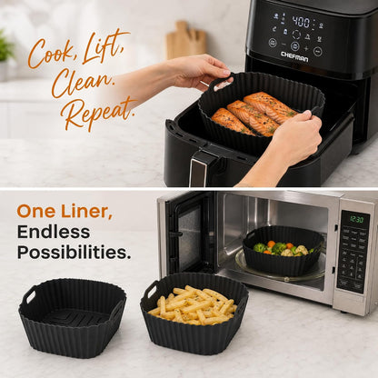 Silicone Air Fryer Liners Accessories For Chefman 4 Qt Compact Airfryer, Reusable Silicone Air Fryer Mats Square, Dishwasher Safe Airfryer Accessories Basket For RJ38-4TW-BLACK & RJ38-4T-BLACK