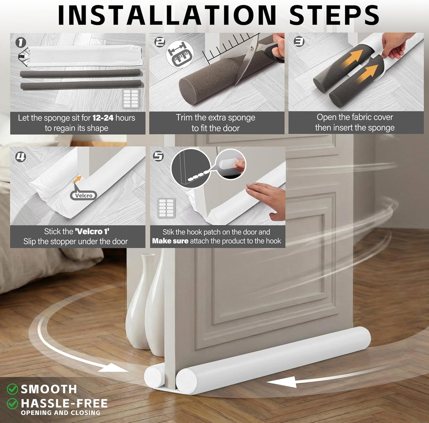 MAXTID Under Door Draft Stopper for Bottom of Doors 38" Black | Door Blocker Noise Reduce Light Cold Air Guard Breeze Sound Proof Door Sweep Door Seal Insulation Strip Gap Filler